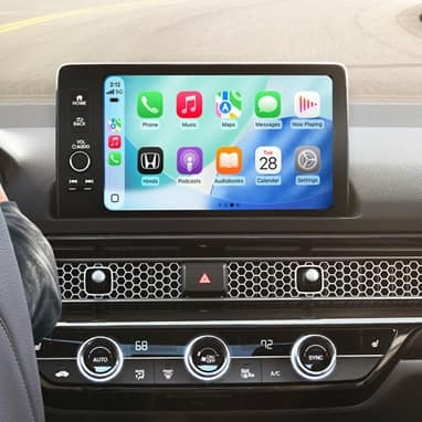 2027 Honda Civic Hatchback Sport Touring Hybrid dashboard with screen displaying Apple CarPlay (Compact Hatchback).